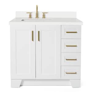 Taylor 37 in. W x 22 in. D x 36 in. H Freestanding Bath Vanity in White with Pure White Quartz Top