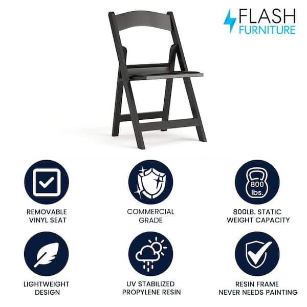 Flash Furniture Folding Chair with Black Vinyl Padded Seat: Hercules Series Black Resin 1000 lb Capacity