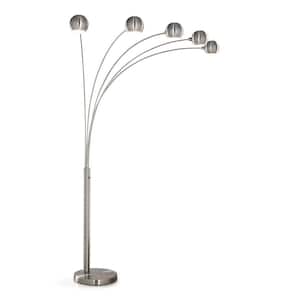 Orbs 84 in. Brushed Nickel Finish 5-Light Dimmable Arch Floor Lamp