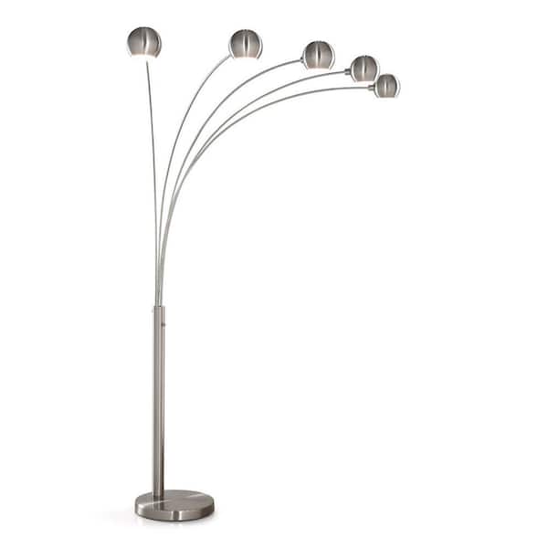 HomeGlam Orbs 84 in. Brushed Nickel Finish 5-Light Dimmable Arch Floor Lamp