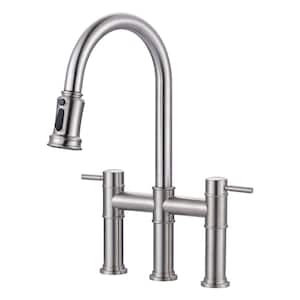 Double Handle Pull Out Sprayer Kitchen 3 Hole Included Supply Lines in Brushed Nickel