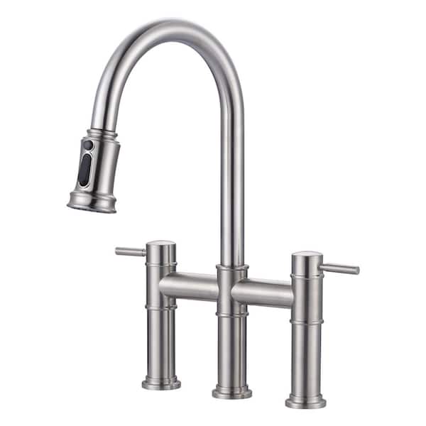 ARCORA Double Handle Pull Out Sprayer Kitchen 3 Hole Included Supply Lines in Brushed Nickel