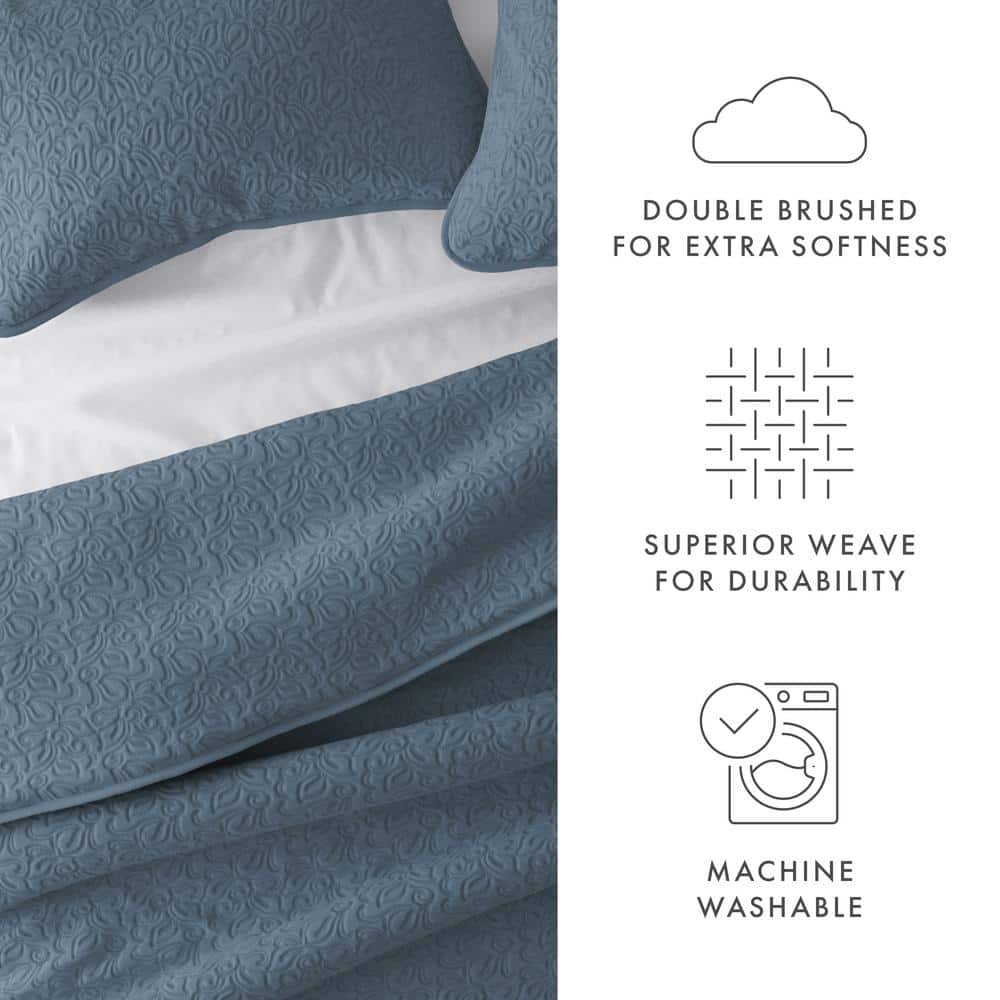Dusk Blue Microfiber Full Reversible Quilt Set