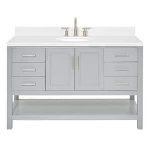 Magnolia 54.25 in. W x 22 in. D x 36 in. H Single Freestanding Bath Vanity in Grey with Carrara Quartz Top