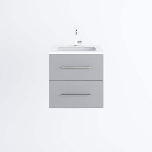 Napa 24 W x 22 D x 21-3/8 H Single Sink Bathroom Vanity Wall Mounted in Gray with White Quartz Countertop