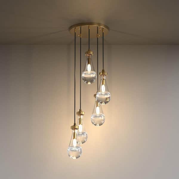 5-Light Gold Raindrop Pendant Light Kitchen Island Pendant Lighting Warm Glow for Dining Room Bedroom