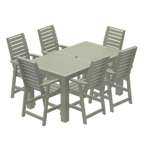 Highwood Glennville Eucalyptus Plastic Outdoor Counter Height Dining Set in Eucalyptus (Set of 6)