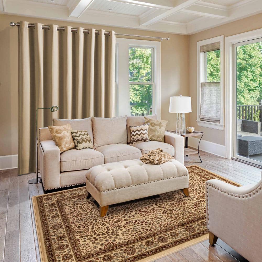 Taupe Oriental Floral Scroll Synthetic Area Rug, 7' x 9'