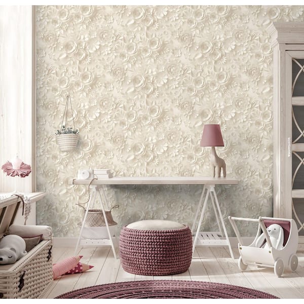 Paper Flowers Beige Wallpaper