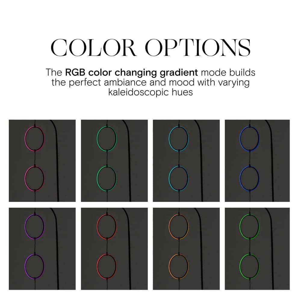 Nova 74" Black Arc LED Floor Lamp with RGB Color Changing Rings