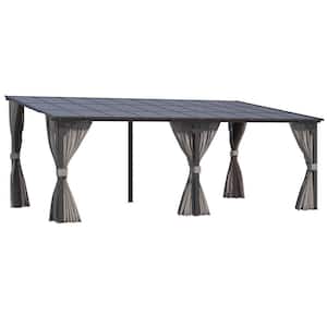 20 ft. x 12 ft. Outdoor Hard Top Gazebo for Patio, Large Wall-Mounted Lean to Pergola with Curtains and Netting