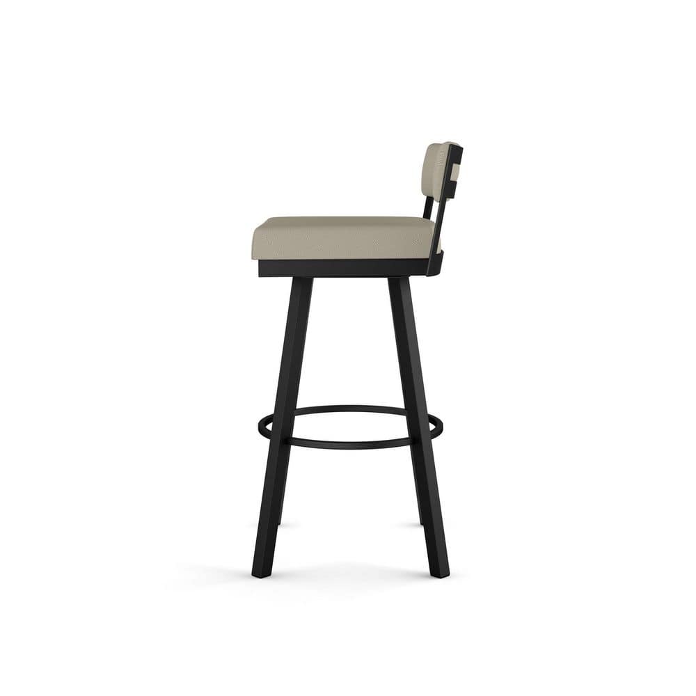 Greige Faux Leather Swivel Counter Stool with Black Metal Frame