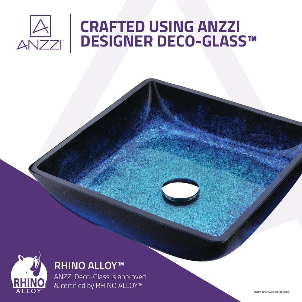 Blazing Blue Tempered Glass Square Above-Counter Vessel Sink