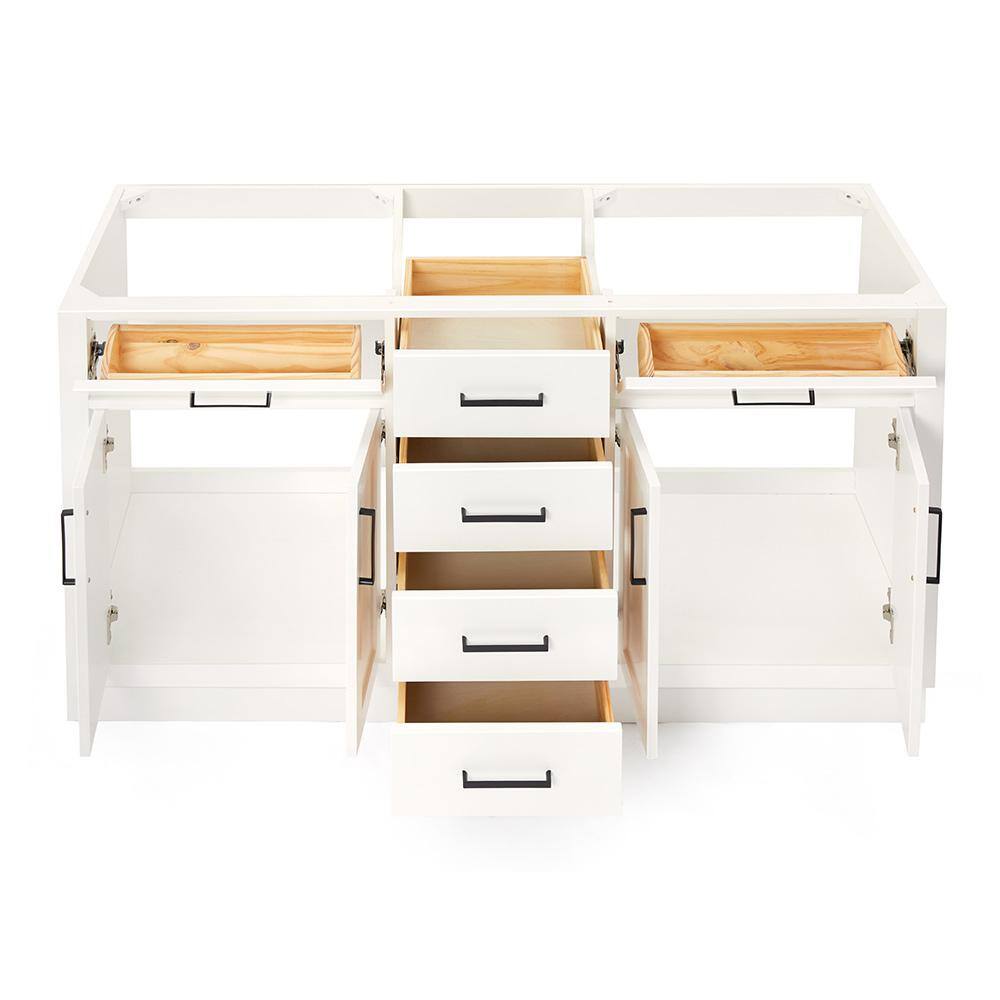 60'' White Hardwood Double Freestanding Bathroom Vanity