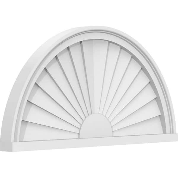 Ekena Millwork 28-in W x 14-in H x 2-in P Half Round Sunburst Signature Urethane Pediment, Primed Tan