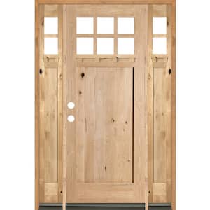70 in. x 96 in. Craftsman Knotty Alder 1 Panel 6-Lite DS Unfinished Right-Hand Inswing Prehung Front Door/Sidelites