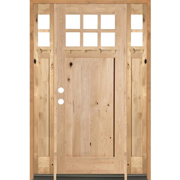 Krosswood Doors 70 in. x 96 in. Craftsman Knotty Alder 1 Panel 6-Lite DS Unfinished Right-Hand Inswing Prehung Front Door/Sidelites