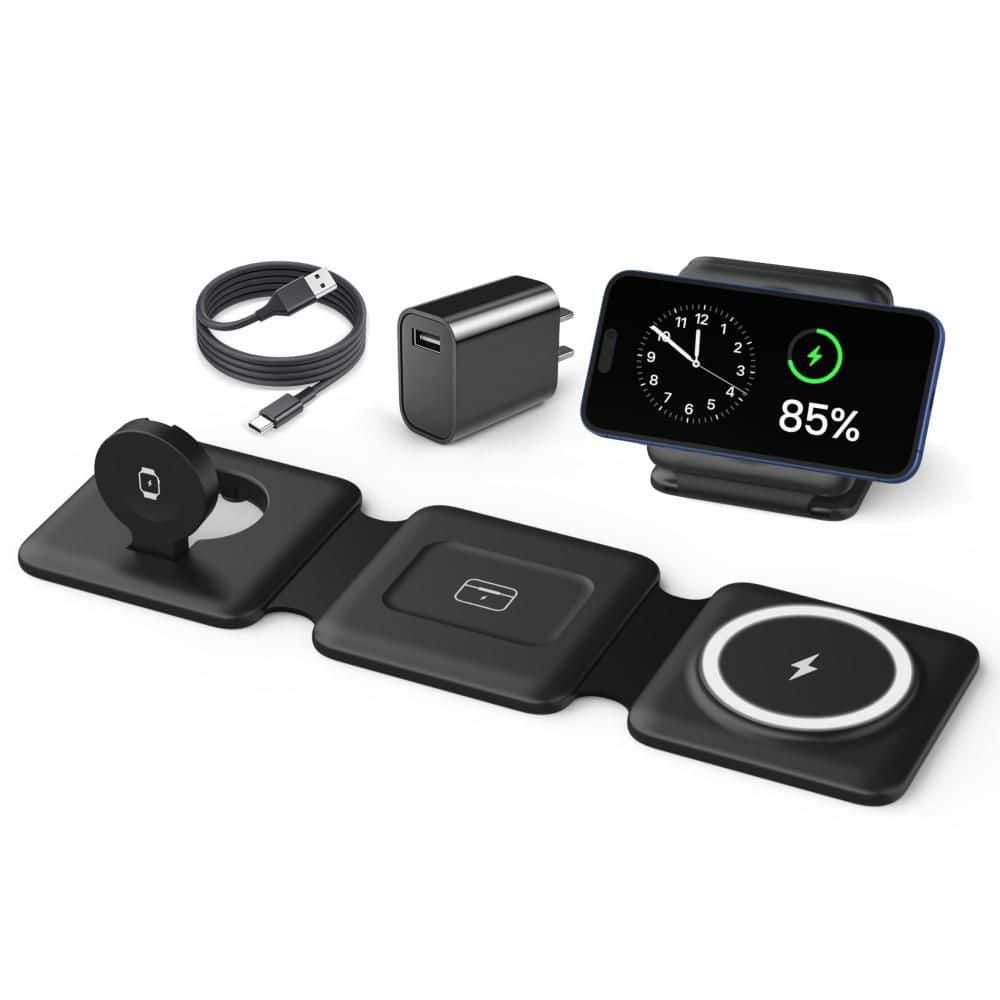 Foldable Magnetic Wireless Charging Station for Phone, Watch and Earpods, Multiple Devices Travel Charging Pad, Black price history on PriceWatchPro