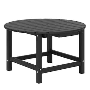 Black Outdoor Bistro Table, Round HDPE Table with Umbrella Hole, Weather Resistant Large Side Table(2-4 Seat)