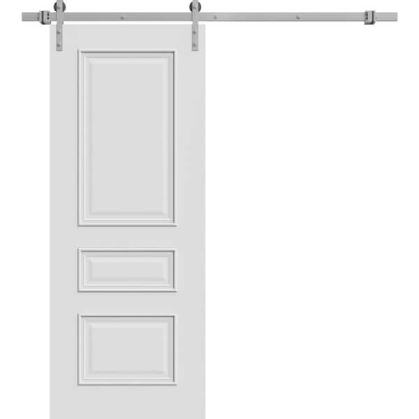 7833 18 in. x 84 in. Sold Core White Enamel Color Wood Sliding Barn Door with Hardware Kit