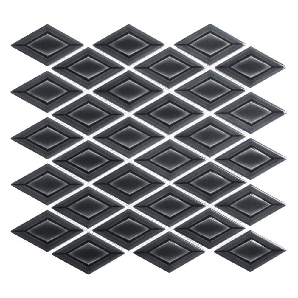 Venecia Gondolla Black 1 in. x 3 in. 3D Framed Diamond Glossy Porcelain Wal