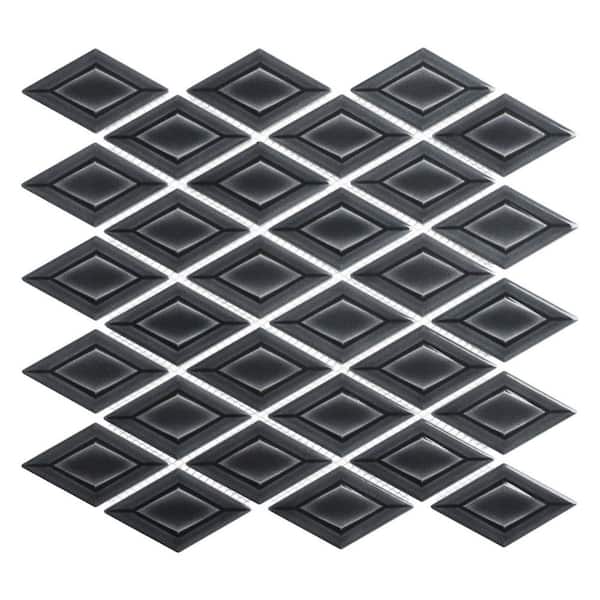 ANDOVA Venecia Gondolla Black 1 in. x 3 in. 3D Framed Diamond Glossy Porcelain Wall Mosaic Tile Sample