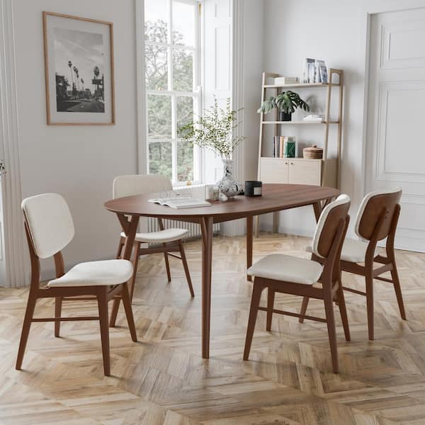 Furniture of America Aspen Grove 5-Piece Oval Walnut Mid Century Wood Top Dining Room Set Seats 4