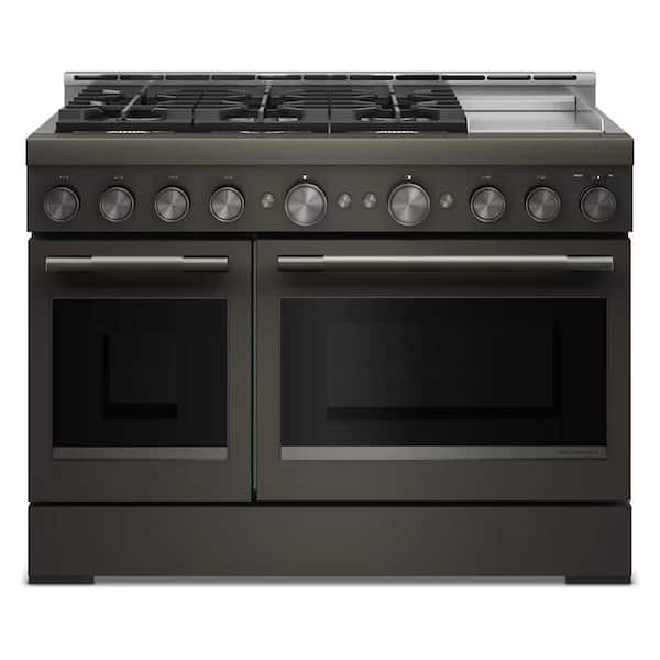 48 in. 6 Burners Commercial-Style Double Oven Gas Range in Black Ore with Griddle