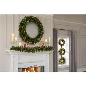 48 in. Winslow Fir Battery Operated Pre-Lit LED Artificial Christmas Wreath with 436 Tips and 120 Warm White Lights