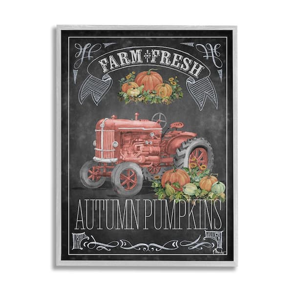 Stupell Industries Autumn Tractor Chalkboard by Paul Brent 1 Piece Framed Graphic Print Travel Poster Art Print 14 in. x 11 in.