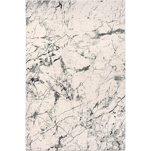 Imara Karly Off-White/Gray 5 ft. 3 in. x 7 ft. 6 in. Transitional Carved Abstract Polyester Area Rug