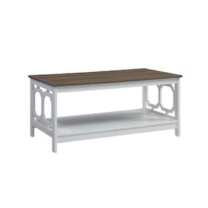 Omega 40 in. Driftwood Top/White Frame Medium Rectangle Wood Coffee Table with Shelf