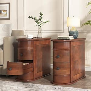 Kerlin Solid Wood 2-Drawer End Table Set, No Assembly Required, Finished Back, Walnut