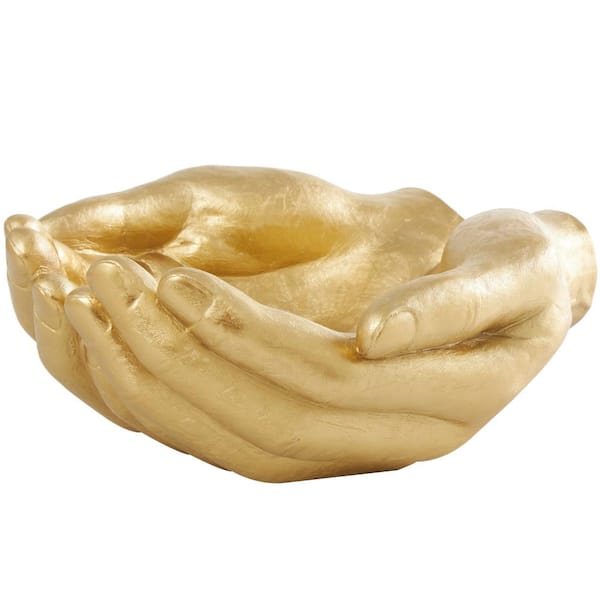 Litton Lane 16 in. x 7 in. Gold Polystone Open Hands Sculpture