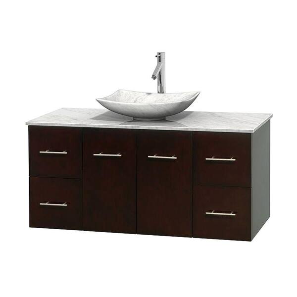 Wyndham Collection Centra 48 in. Vanity in Espresso with Marble Vanity Top in Carrara White and Sink