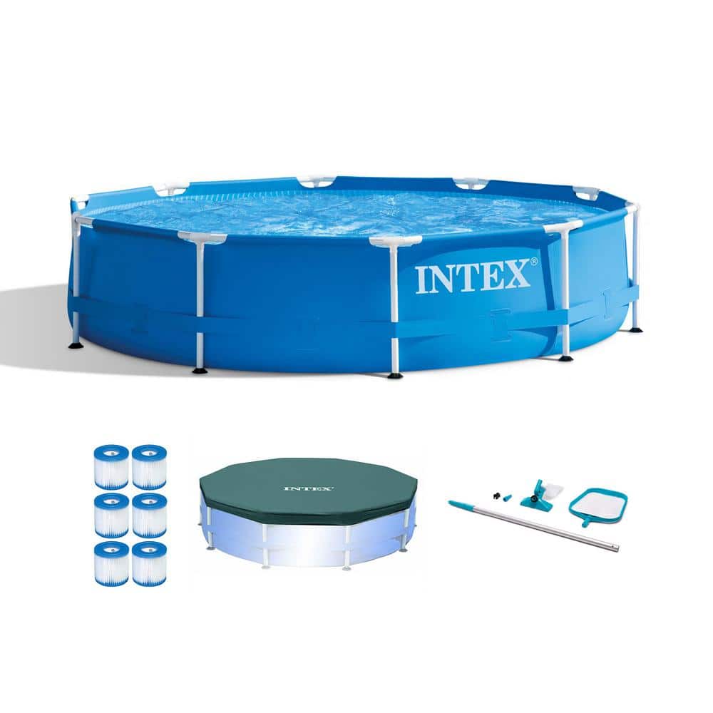 INTEX 10 ft. Pool with Cleaning Kit, Pool Cover and Pool Filters (6-Pack), 49 lbs.Product Weight, Blue -  177256