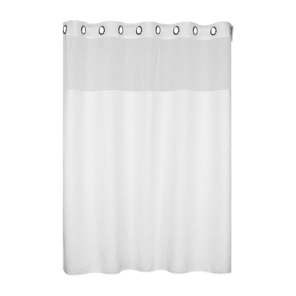 Unbranded White Fabric Shower Curtain Set 71 x 86 Cotton Blend Waffle Weave with Snap in Replacement Liner Water Repellent