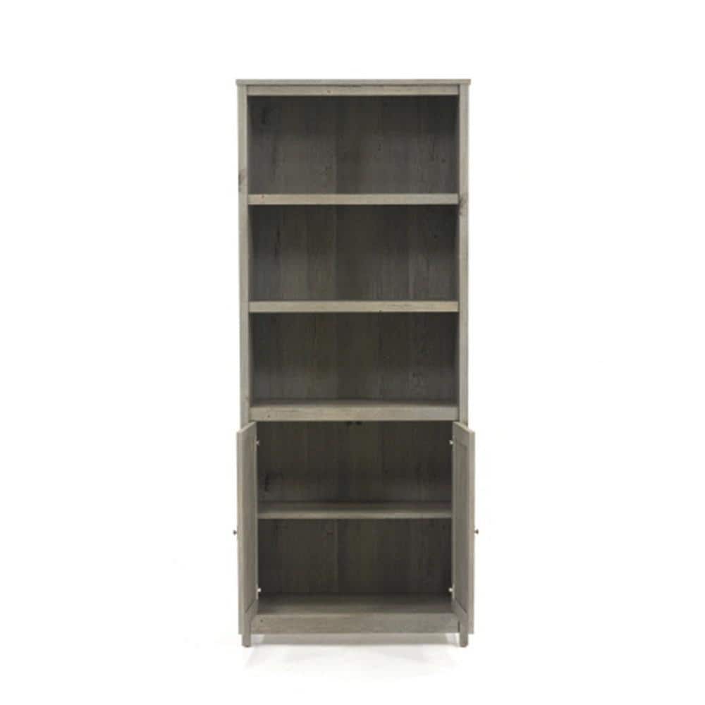 Mystic Oak Adjustable 71.5" Gray Bookcase with Doors