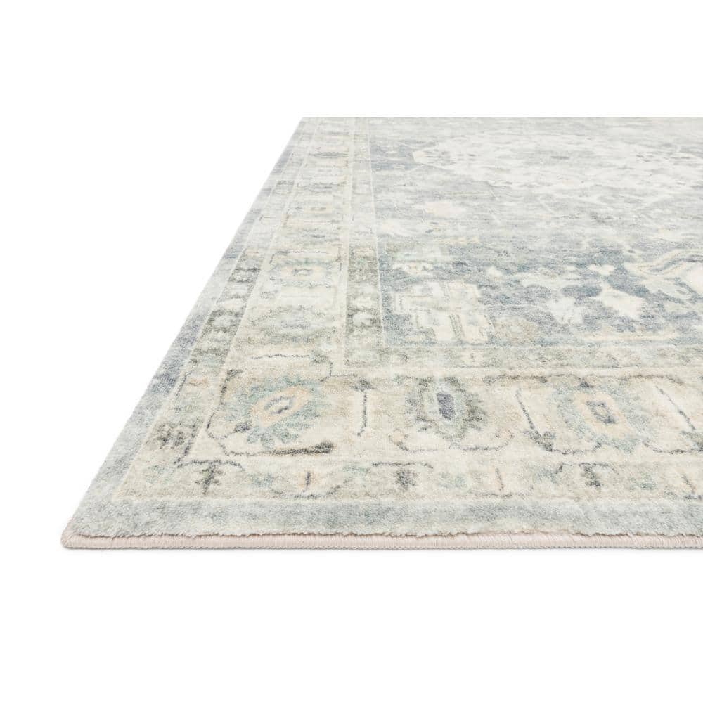 Denim Blue and Fog Gray High Pile Synthetic Area Rug