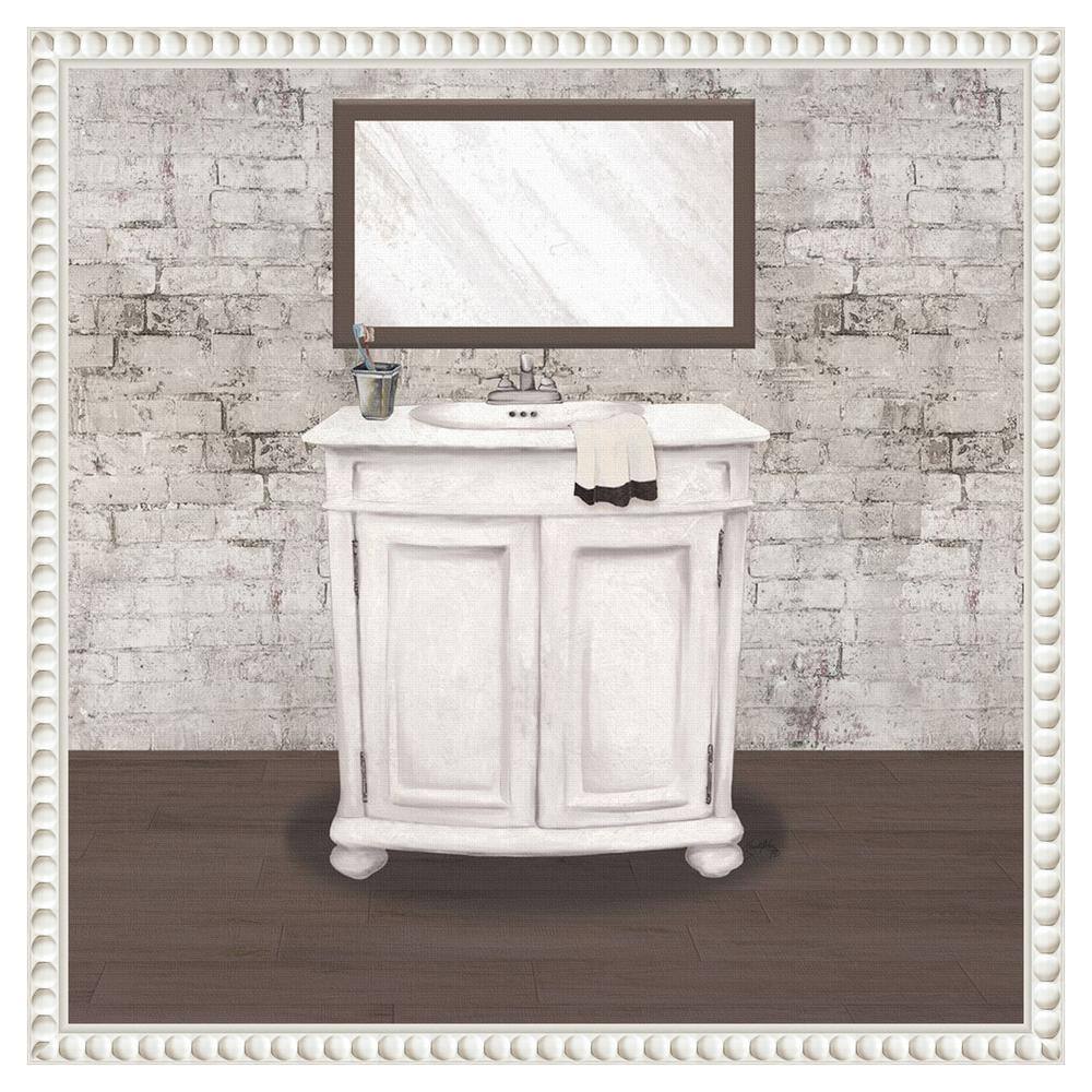 Brick Bath II White Canvas Wall Art with Beaded Frame