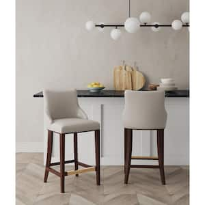 Shubert 29.13 in. Light Grey Beech Wood Bar Stool with Faux Leather Upholstered Seat (Set of 2)