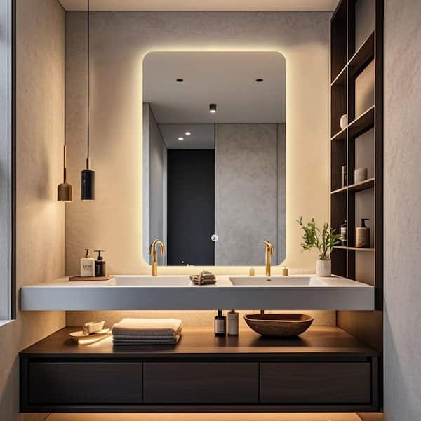 24 in. W x 36 in. H Rectangular Frameless Adjustable Backlit LED Wall Mirror Bathroom Vanity Mirror