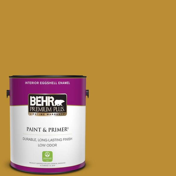BEHR PREMIUM PLUS 1 gal. #360D-7 Brown Mustard Eggshell Enamel Low Odor Interior Paint & Primer