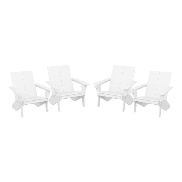 WESTIN OUTDOOR Coastin Outdoor Patio Weather Resistant Modern Poly Plastic White Adirondack Chair (Set of 4)