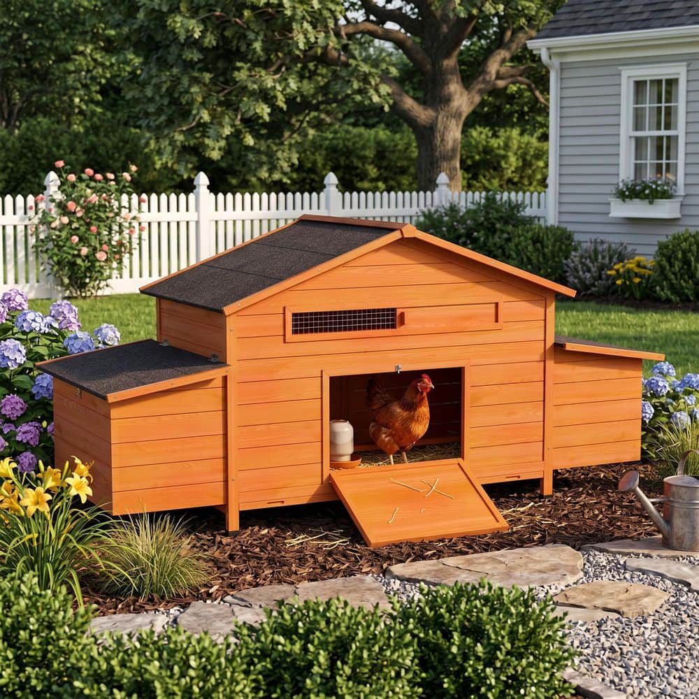 GOGEXX 70 in.W Large Wood Chicken Coop with 2-Nesting Boxes