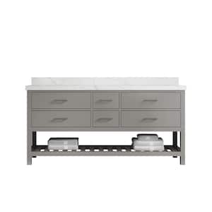 Parker 72 in. W x 22 in. D x 36 in. H Double Sink Bath Vanity in Elephant Gray with 2 in. Calacatta Quartz Top