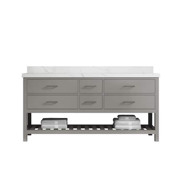 Willow Collections Parker 72 in. W x 22 in. D x 36 in. H Double Sink Bath Vanity in Elephant Gray with 2 in. Calacatta Quartz Top