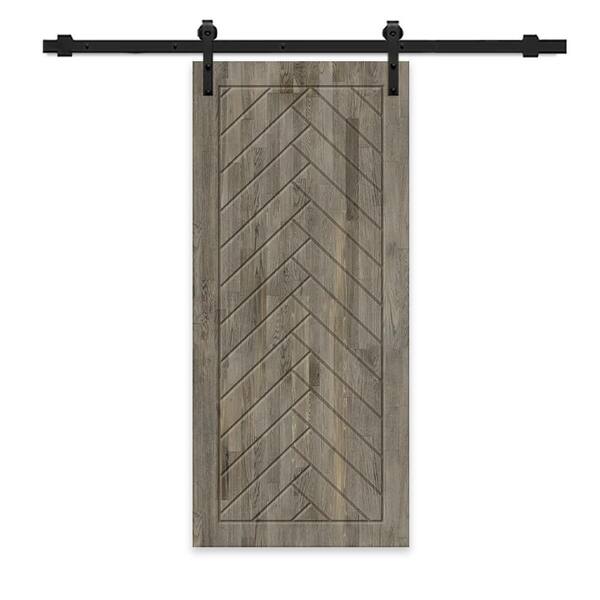 CALHOME 32 in. x 84 in. Weather Gray Stained Solid Wood Modern Interior Sliding Barn Door with Hardware Kit