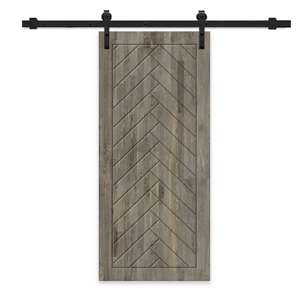 CALHOME 34 in. x 84 in. Weather Gray Stained Pine Wood Modern Interior Sliding Barn Door with Hardware Kit