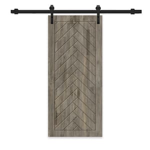 32 in. x 96 in. Weather Gray Stained Pine Wood Modern Interior Sliding Barn Door with Hardware Kit